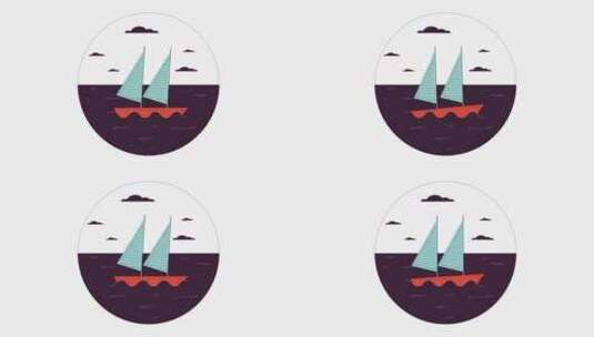 水上摇曳的帆船卡通动画高清在线视频素材下载