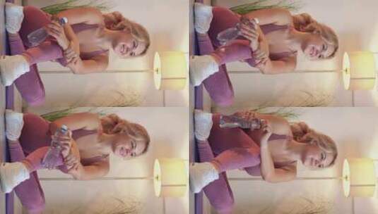 垂直运动女性健康生活方式家居高清在线视频素材下载