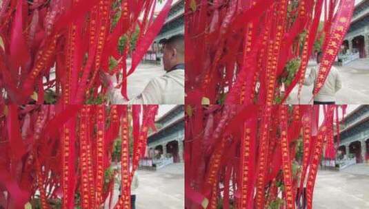 寺庙祈福红丝带实拍高清在线视频素材下载