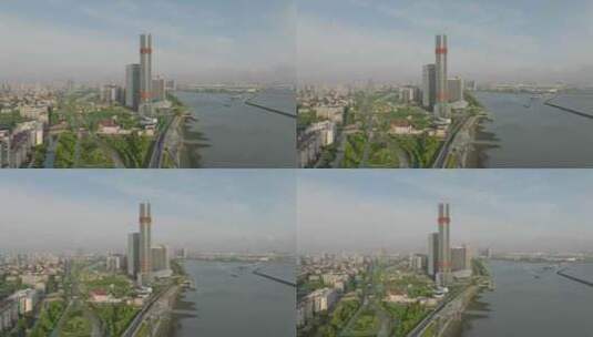 上海宝山长滩观光塔长滩音乐厅航拍高清在线视频素材下载