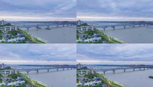 九江长江大桥多云黄昏延时高清在线视频素材下载