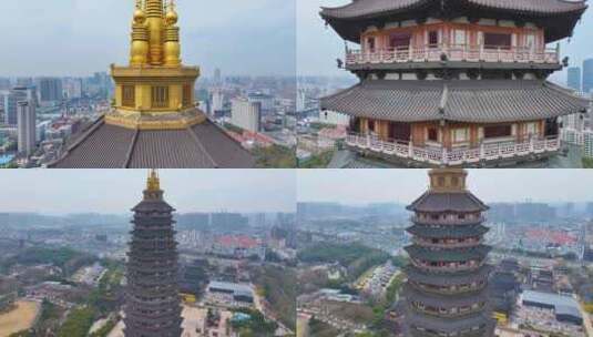 江苏常州天宁禅寺古塔红梅公园航拍天宁区城高清在线视频素材下载