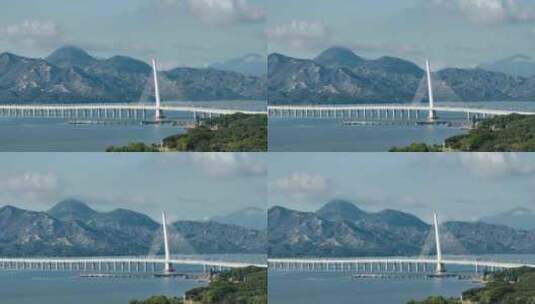 航拍深圳湾大桥深圳湾口岸高清在线视频素材下载