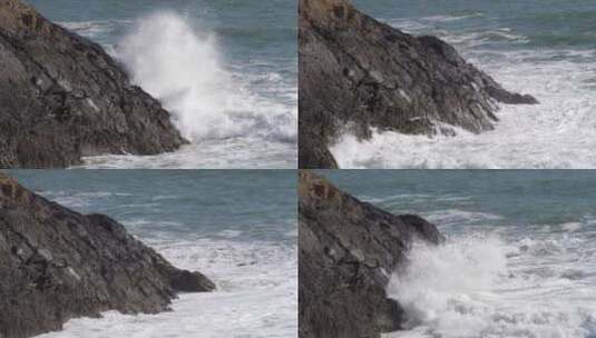 海岸岩层破碎波特写高清在线视频素材下载