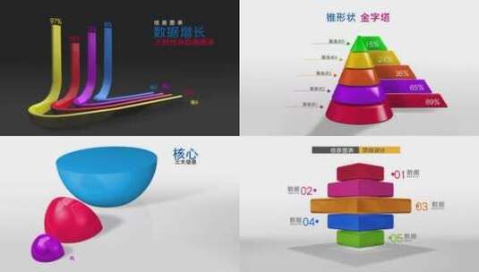 简洁三维彩色企业多功能数据图表高清AE视频素材下载