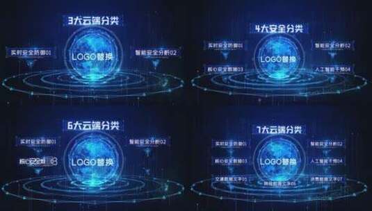 蓝色科技地球文字字幕LOGO分类高清AE视频素材下载