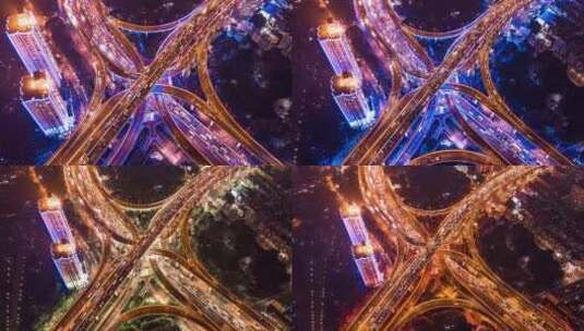 上海延安路高架夜晚交通车流高清在线视频素材下载