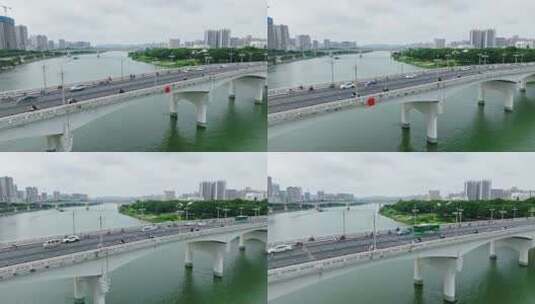 广西南宁邕江大桥航拍高清在线视频素材下载