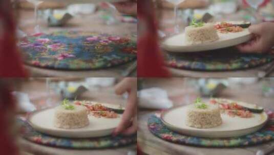 厨师把米饭端上餐桌高清在线视频素材下载