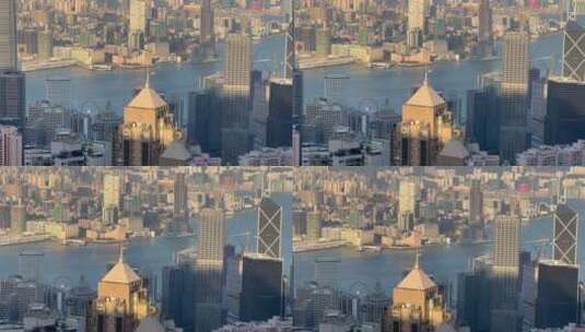 香港太平山顶远眺城市高楼维多利亚港高清在线视频素材下载