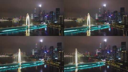 广州珠江新城猎德大桥夜景航拍高清在线视频素材下载