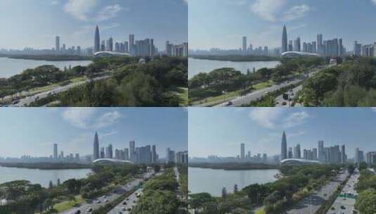 4K深圳南山区深圳湾建筑群航拍高清在线视频素材下载