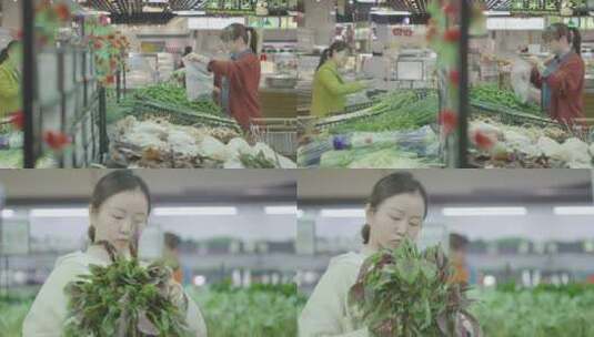 美女买菜挑选蔬菜高清在线视频素材下载