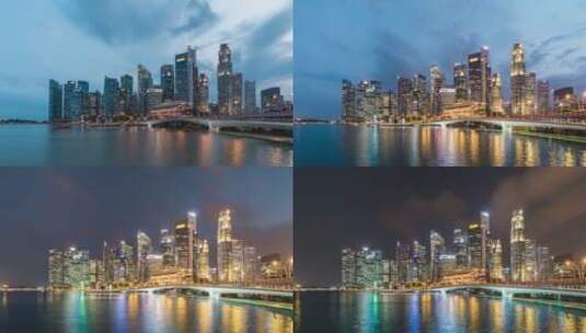 电影开场空镜新加坡滨海湾日落城市风景延时高清在线视频素材下载