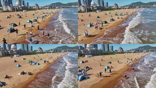 青岛崂山区海水浴场高清在线视频素材下载