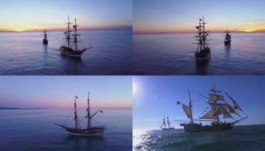 朝阳下的帆船扬帆远航高清在线视频素材下载
