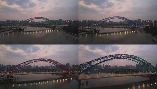 航拍湖北江汉湾大桥夜景车流4k素材高清在线视频素材下载