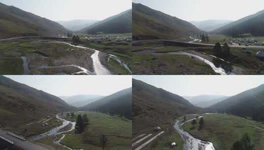 新疆额济纳，山川森林河流自然景观航拍高清在线视频素材下载