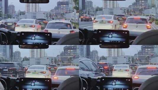 坐在奔驰商务车内行驶在北京拥堵的道路上高清在线视频素材下载