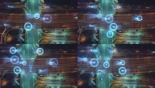 夜间自动驾驶汽车的俯视图4K高清在线视频素材下载