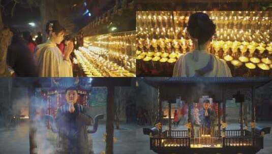 古风美女汉服寺庙少女祈福中国风香火祈祷高清在线视频素材下载