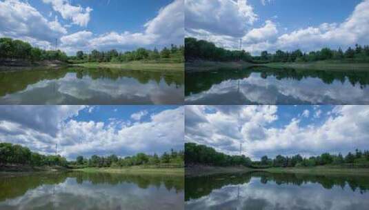 蓝天白云水中倒影白云延时摄影视频高清在线视频素材下载