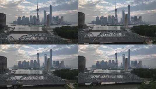 上海清晨航拍高清在线视频素材下载