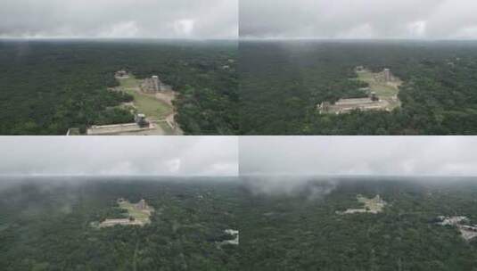 空中直升机游览奇琴伊察墨西哥玛雅遗址云雾高清在线视频素材下载