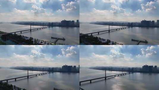 航拍杭州西兴大桥高清在线视频素材下载