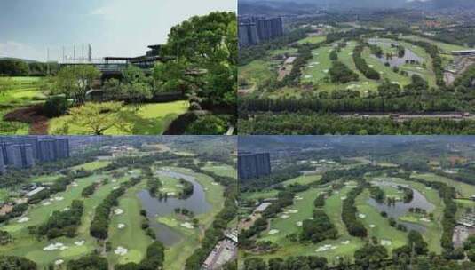 杭州亚运会西湖国际高尔夫俱乐部球馆航拍高清在线视频素材下载