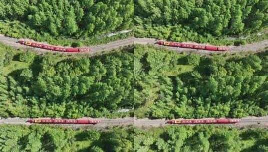 航拍森林旅游列车高清在线视频素材下载