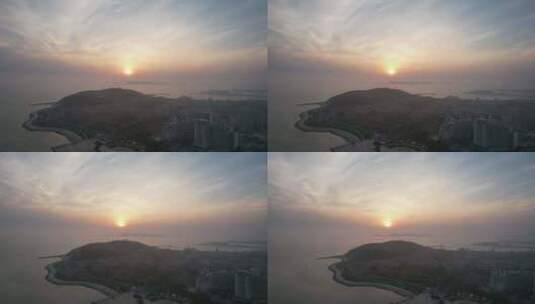中国最美海岛长岛晚霞夕阳航拍高清在线视频素材下载