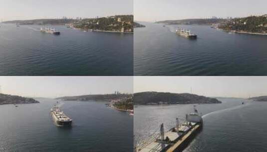 航拍海上货船运输高清在线视频素材下载