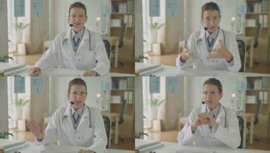 在线咨询期间女医生在镜头前讲话高清在线视频素材下载