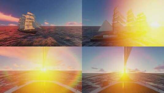 4K航海帆船乘风破浪向着太阳出发高清在线视频素材下载