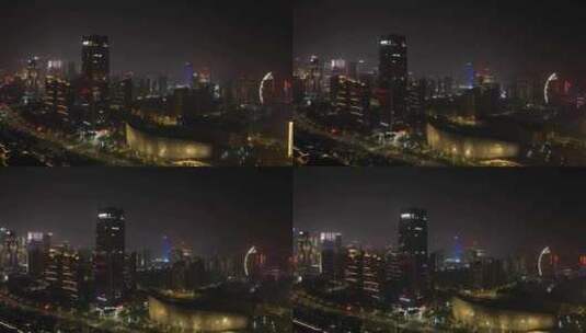 南昌新华保险大厦夜景航拍城市建筑夜晚风光高清在线视频素材下载