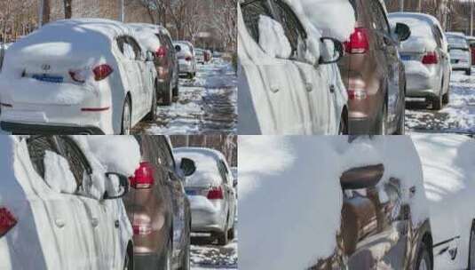 初冬车辆大雪覆盖东北冬季高清在线视频素材下载