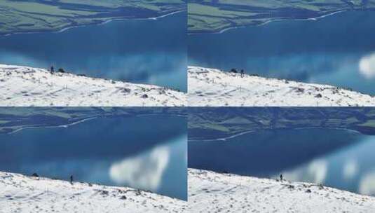 新西兰瓦纳卡湖草原湖泊雪山徒步航拍高清在线视频素材下载