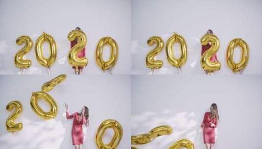 数字气球庆祝新年高清在线视频素材下载