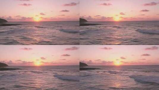 海滩地平线上的粉色天空黄色落日高清在线视频素材下载