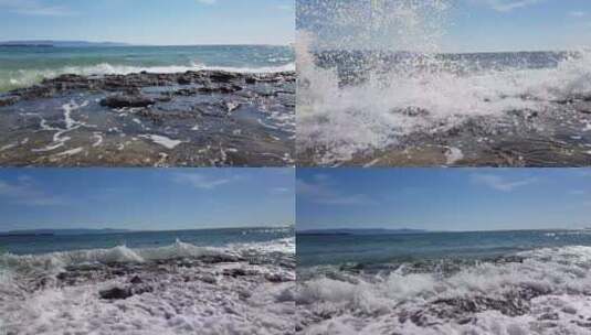 海浪击打着岩石高清在线视频素材下载