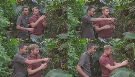 男子在植物园用智能手机拍摄高清在线视频素材下载