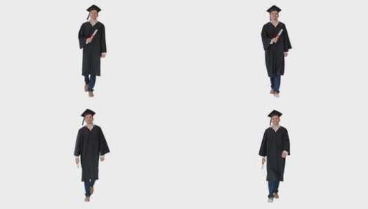 学生拿着毕业证书行走高清在线视频素材下载