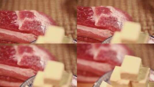 北豆腐配五花肉高清在线视频素材下载