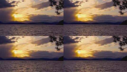 日落时分的塔霍湖高清在线视频素材下载