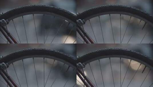 街上的自行车轮胎特写高清在线视频素材下载