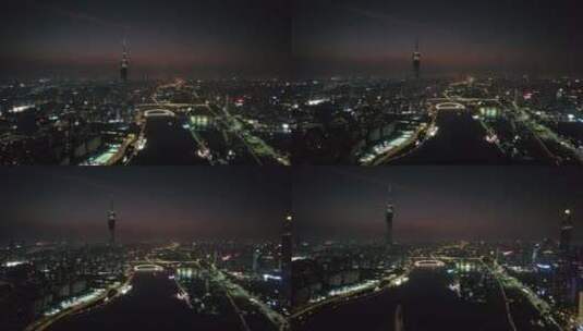 广州珠江新城猎德大桥二沙岛CBD夜景高清在线视频素材下载