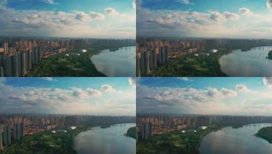 辽宁沈阳夏季浑河城市风光航拍高清在线视频素材下载