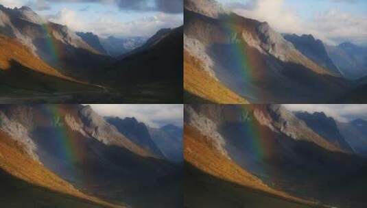 高山彩虹视频青藏高原金秋季节雨后彩虹大山高清在线视频素材下载