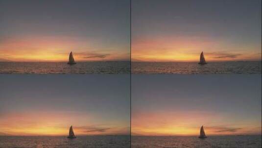 夕阳黄昏海上帆船高清在线视频素材下载
